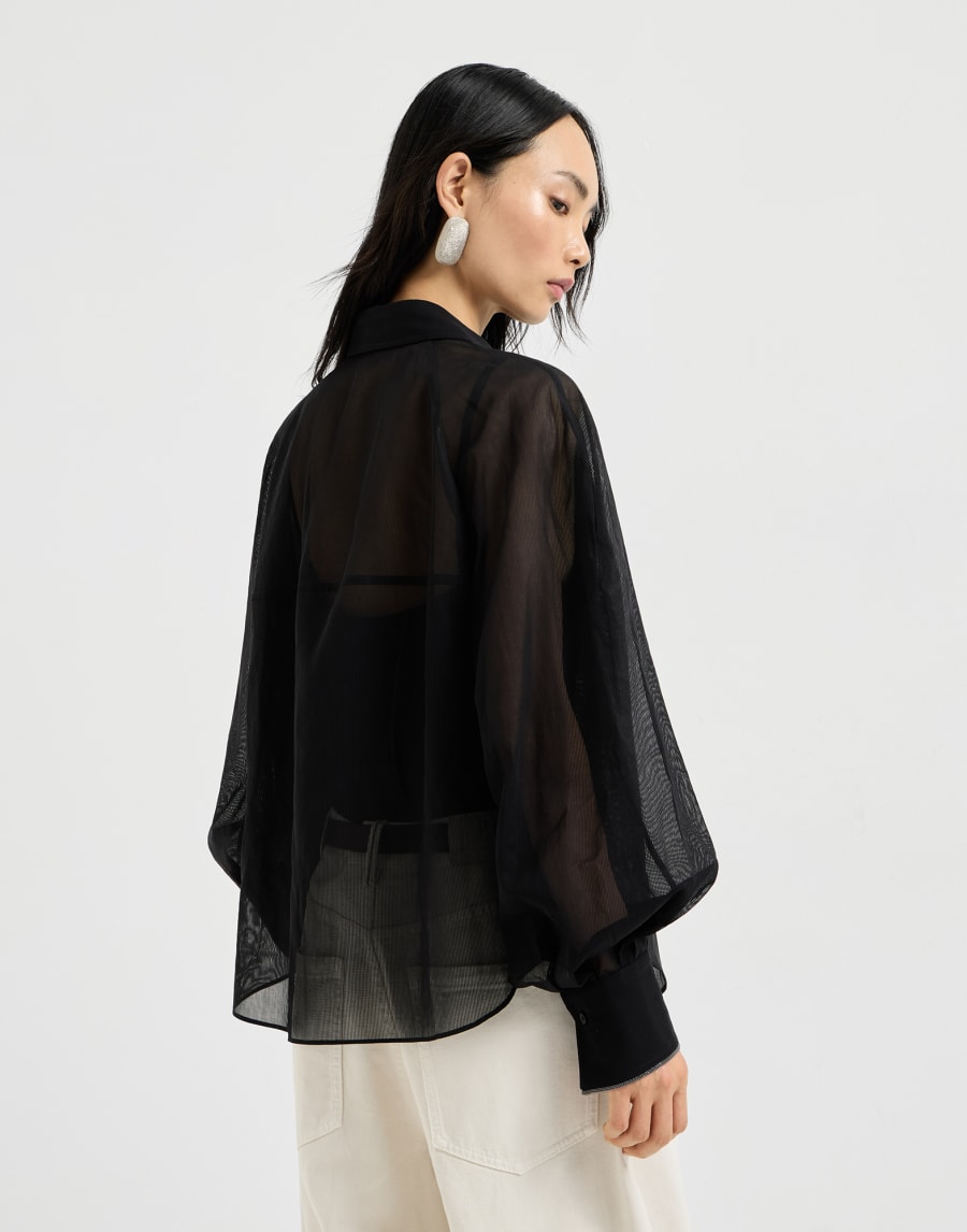 Striped cotton-organza shirt with beading - Black Striped cotton-organza shirt with beading - Black