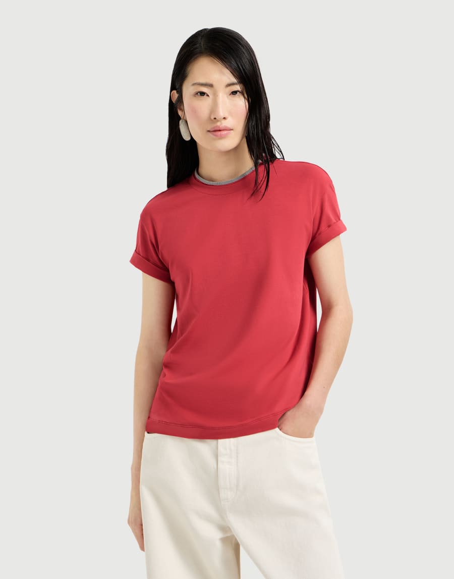 Beaded jersey stretch cotton T-shirt - Red