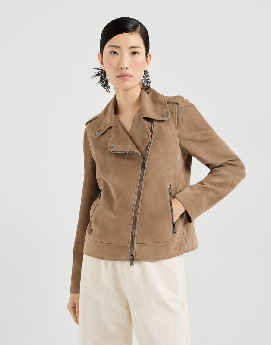 Suede Beaded Biker Jacket - Hazelnut