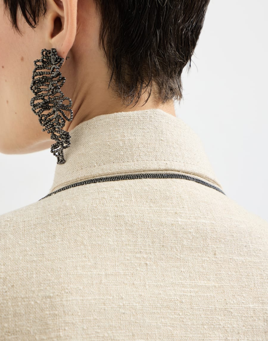 Short caban coat in slub pattern with beading, linen, silk and hemp blend jersey - Beige