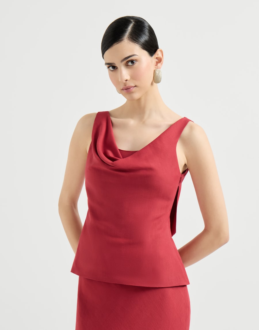 Sleeveless top in viscose linen-blend smooth twill - Red
