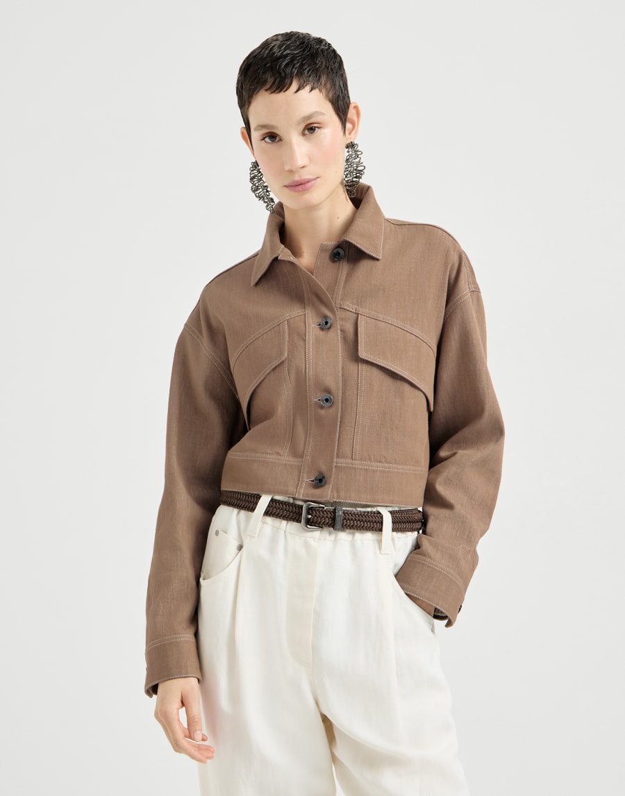 Beaded denim-effect twill jacket - Desert Yellow
