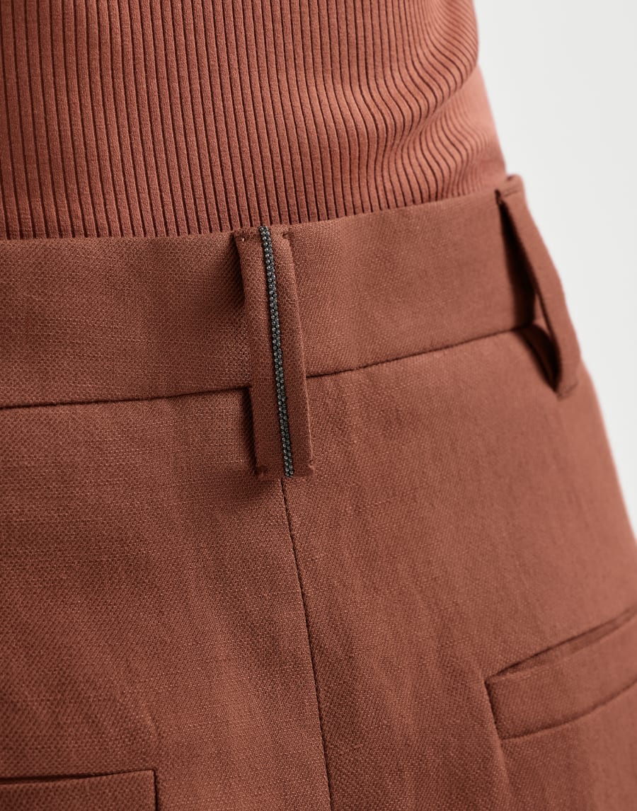 Tailored beaded beaded bermuda shorts in smooth viscose and linen-blend twill - Brick - Womens - Brunello Cucinelli