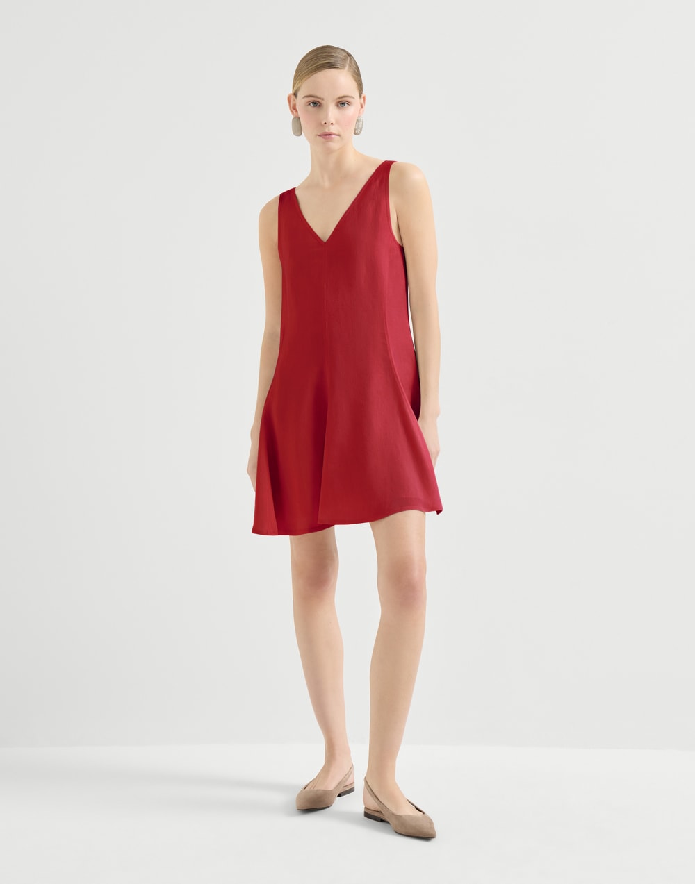 Viscose and linen-blend smooth twill mini dress - Red