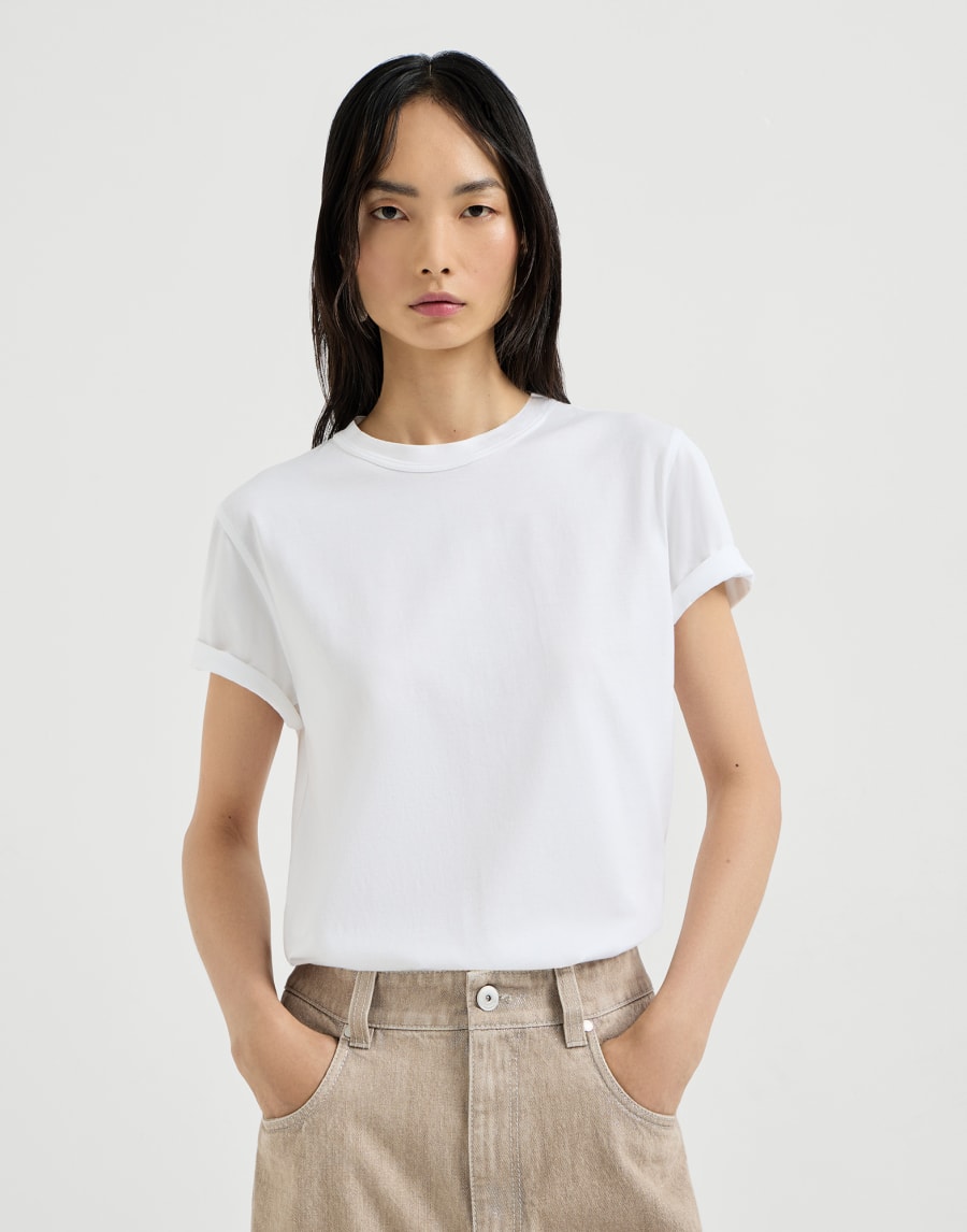 Beaded cotton jersey T-shirt - White