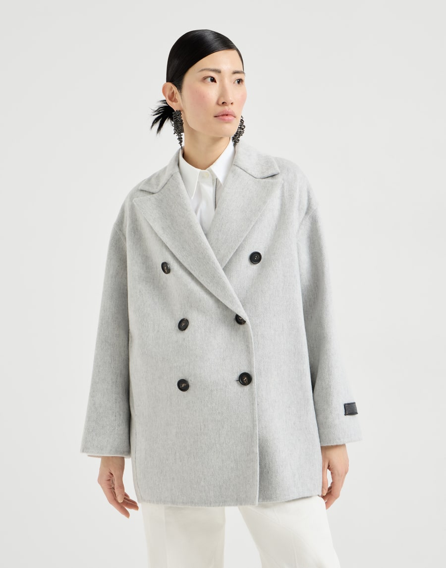 Double cashmere caban coat with precious patches - Light Gray