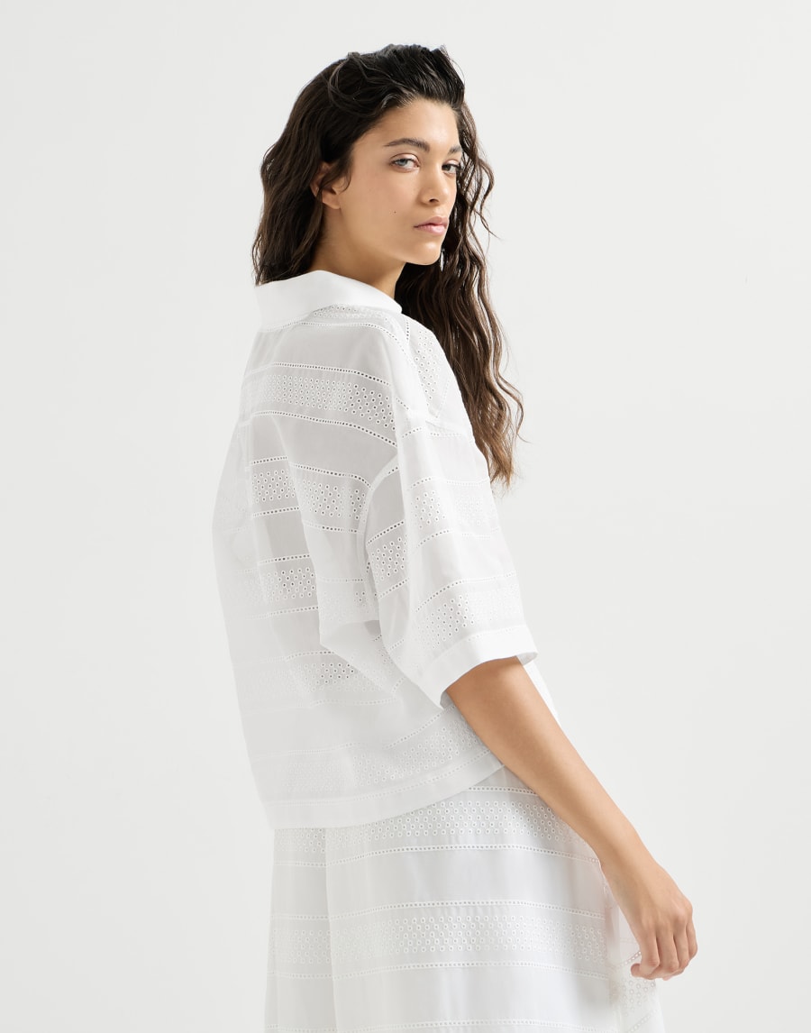 Sparkling broderie anglaise cotton organza short polo shirt - White