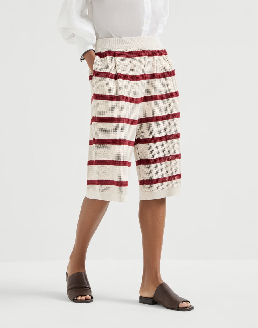 Mesh Cotton Jersey Striped Bermuda Shorts - Bordeaux - Womens - Brunello Cucinelli