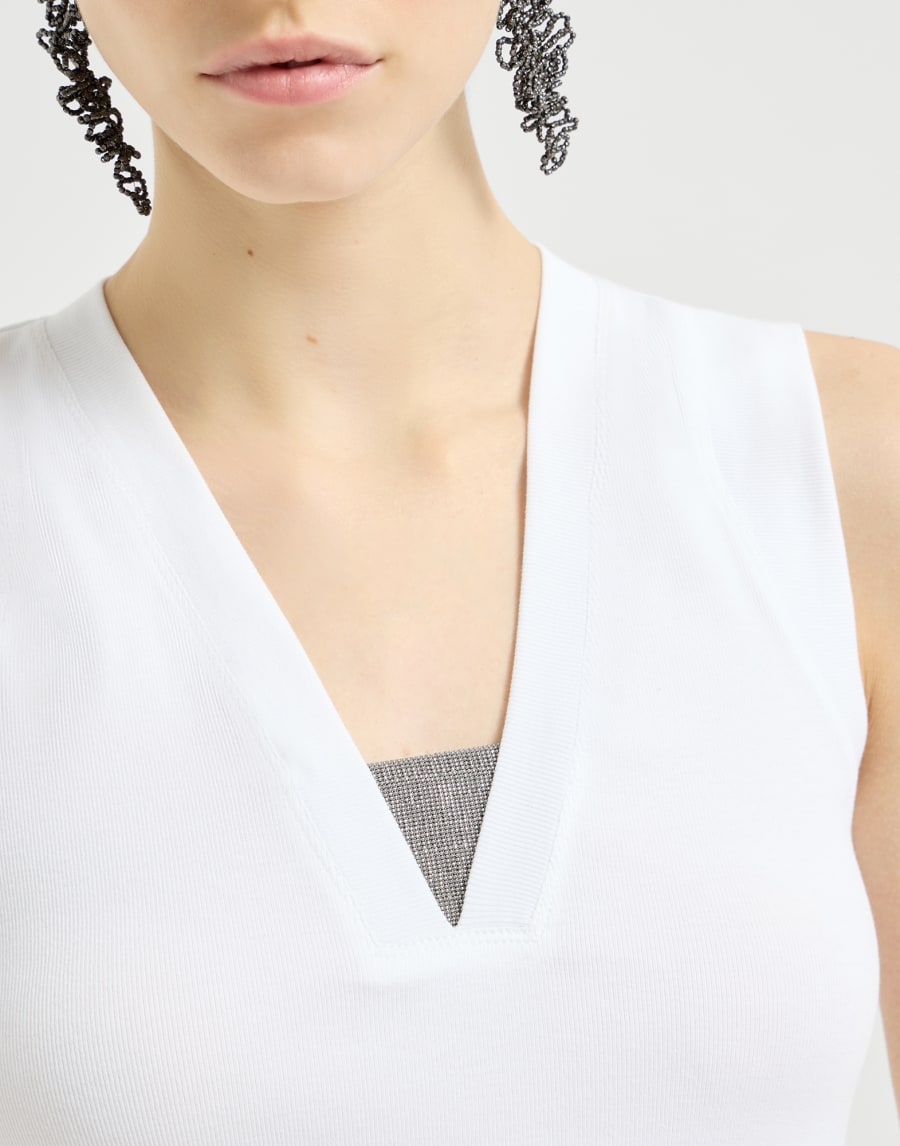 Elegant faux layered cotton stretch jersey T-shirt - White
