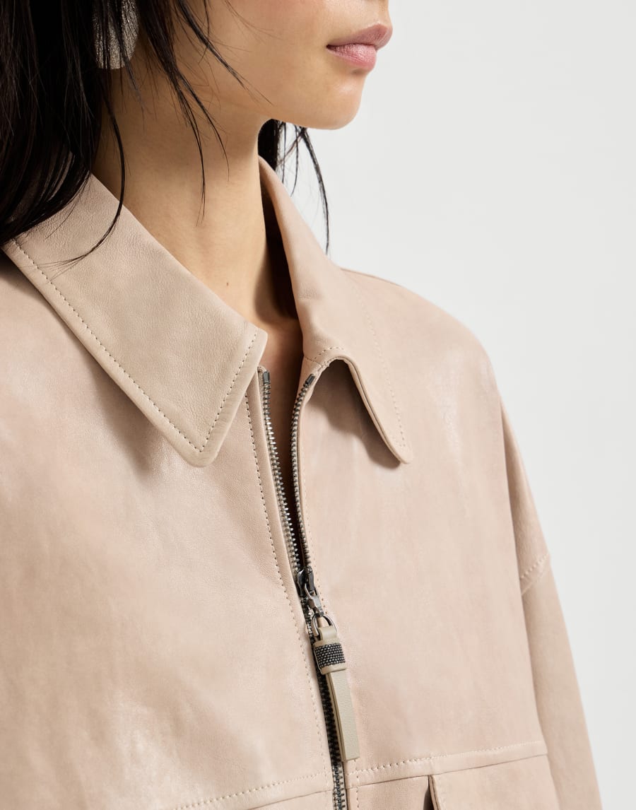 Beaded glossy nappa leather jacket - Beige