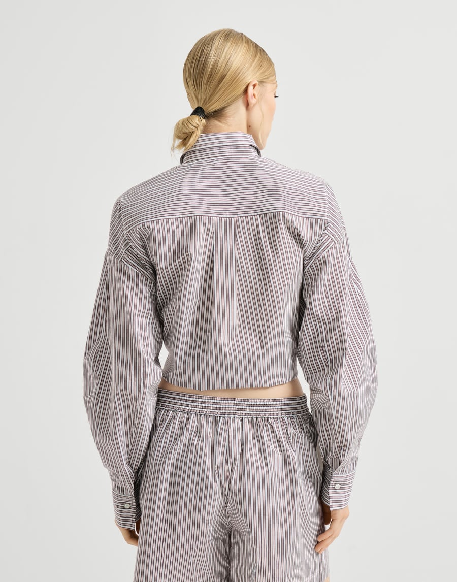 Striped cotton and silk poplin shirt with beading - Bordeaux