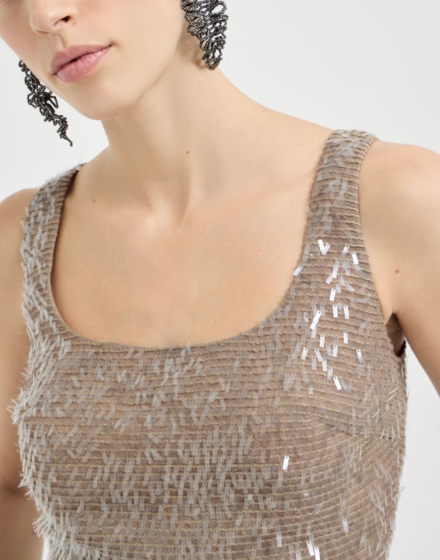 Sparkling embroidered structured silk tank top - Rope Sparkling embroidered structured silk tank top - Rope