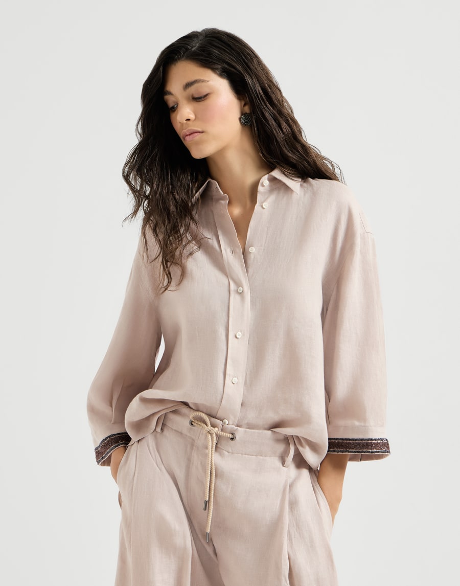 Linen Shirt with Sparkling Cuffs - Yutai Yellow