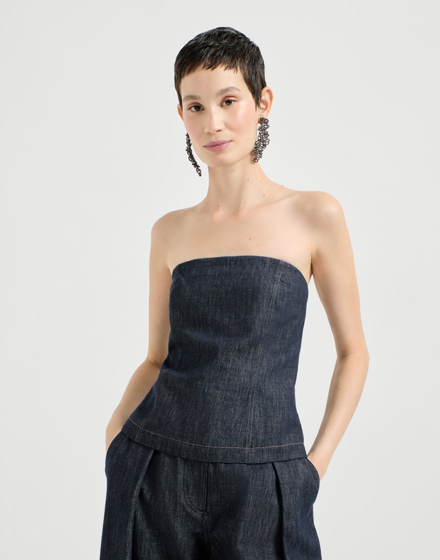 Denim-effect twill bandeau top - Denim Blue