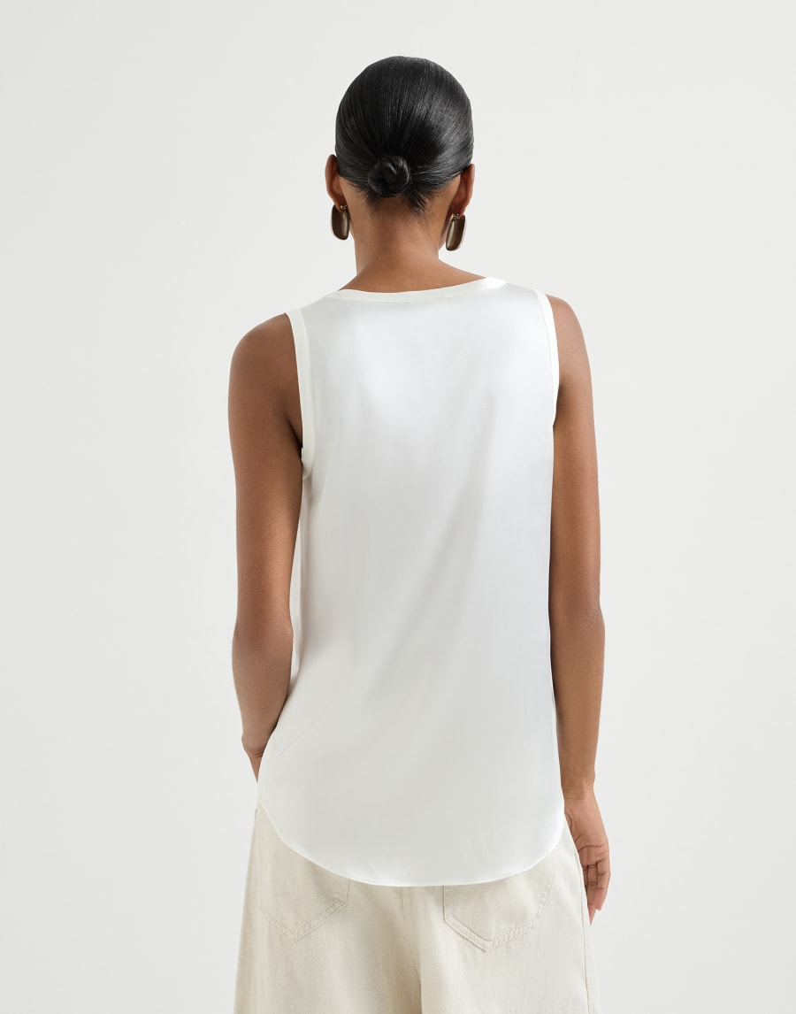 Sleeveless Stretch Silk Satin Top - White