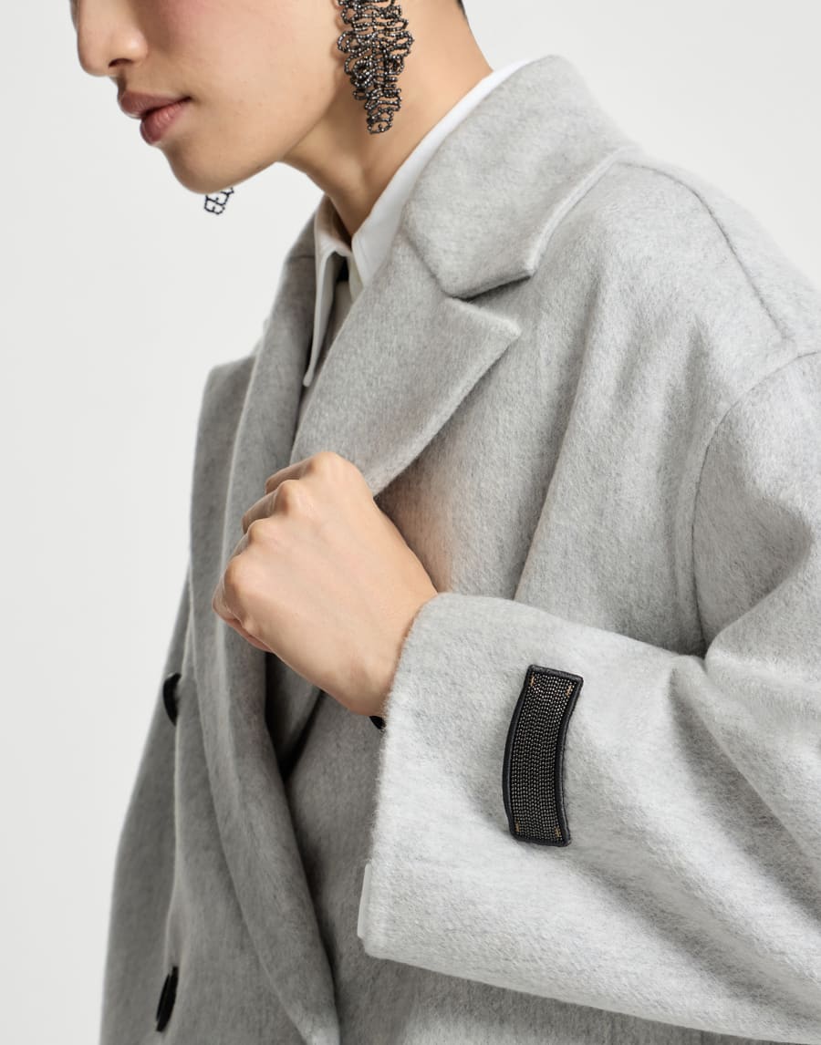 Double cashmere caban coat with precious patches - Light Gray