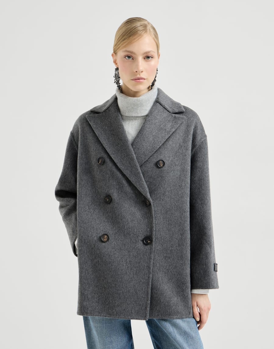 Double cashmere caban coat with precious patches - Steel Gray