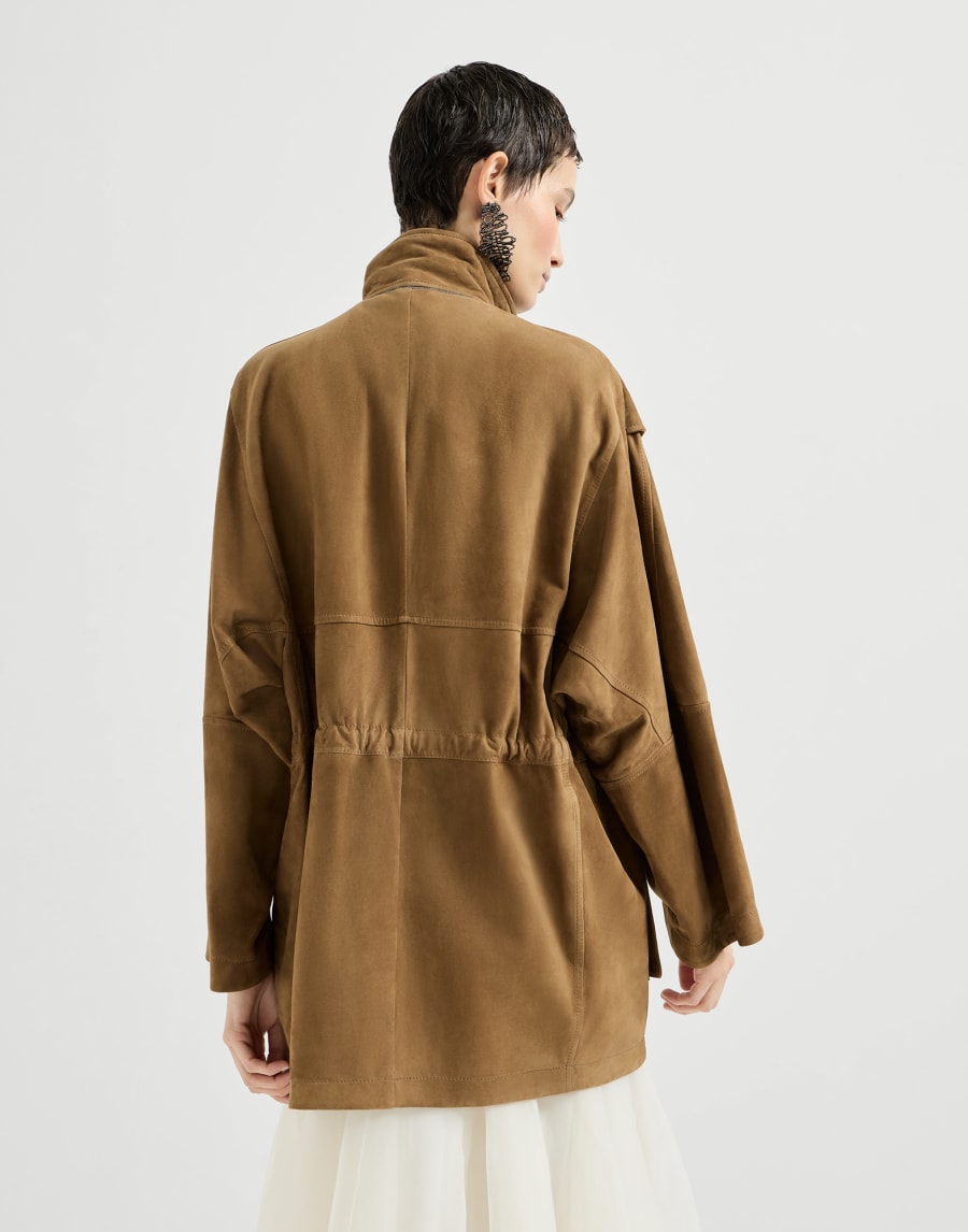Stylish Suede Hunting Jacket with Beads - Brown