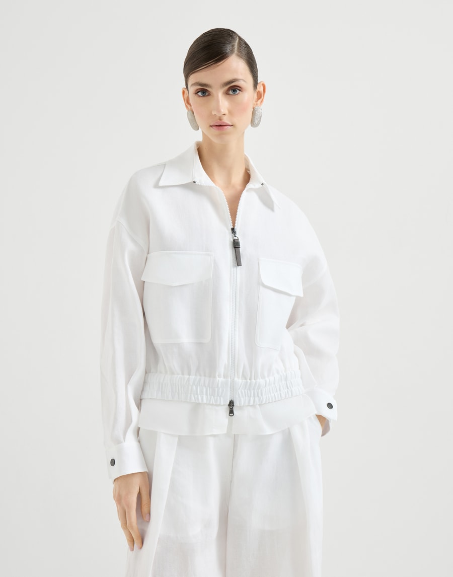Cotton canvas jacket with shiny pull tabs - White