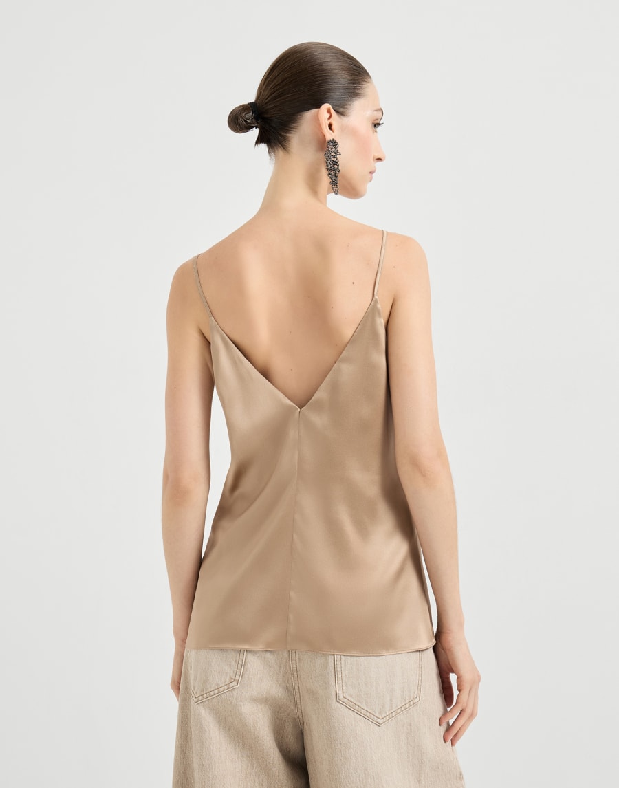 Sleeveless Stretch Silk Satin Top - Beige