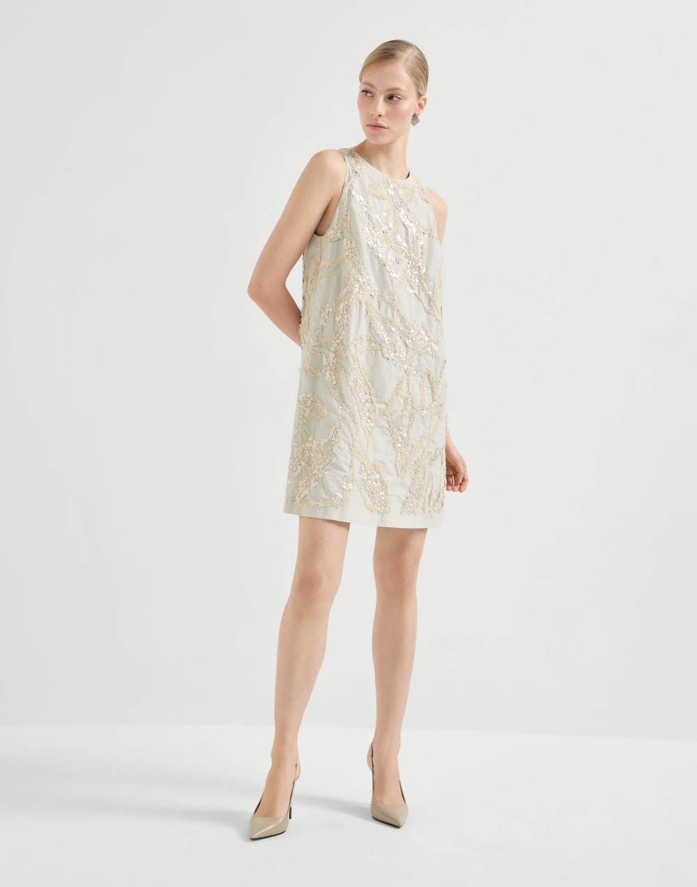 Chandong Deep Sea Embroidered Cotton Poplin Mini Dress - Beige