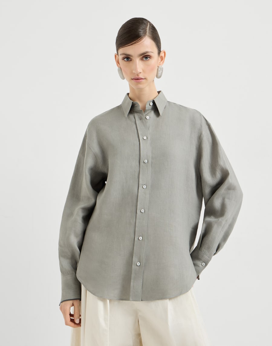 Beaded linen shirt - Khaki