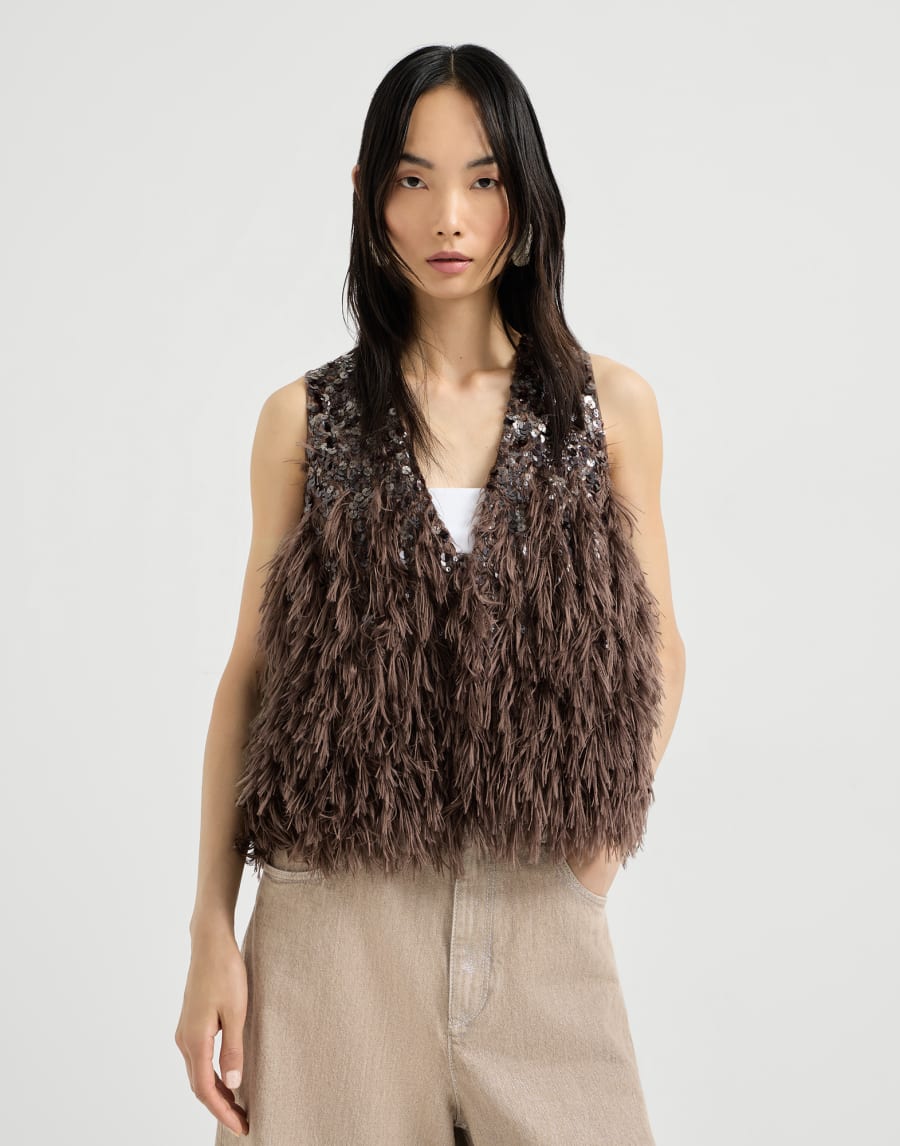 Sparkling ombre vest in cutaway cotton and silk-blend - Dark teal
