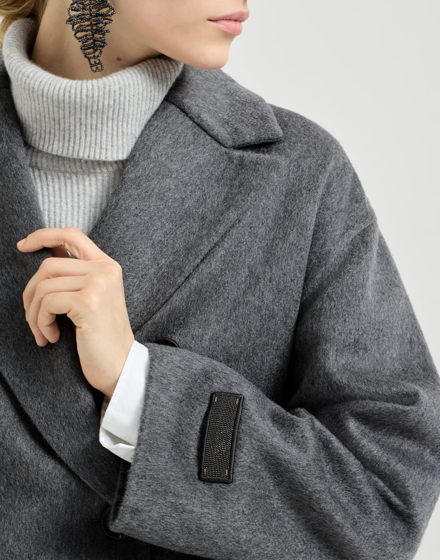 Double cashmere caban coat with precious patches - Steel Gray