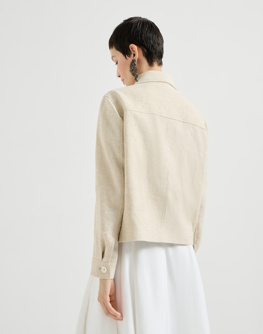 Short caban coat in slub pattern with beading, linen, silk and hemp blend jersey - Beige Short caban coat in slub pattern with beading, linen, silk and hemp blend jersey - Beige