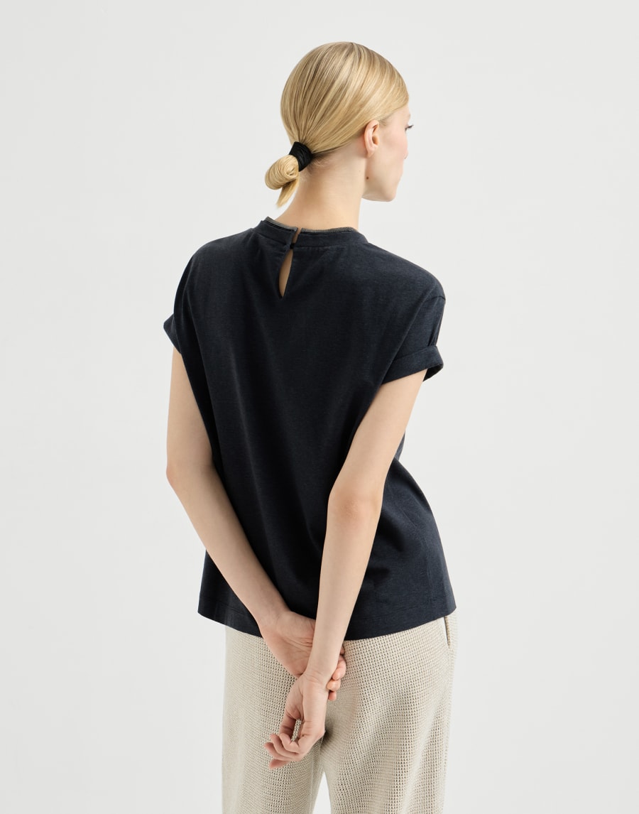 Beaded jersey stretch-cotton T-shirt - Steel Gray