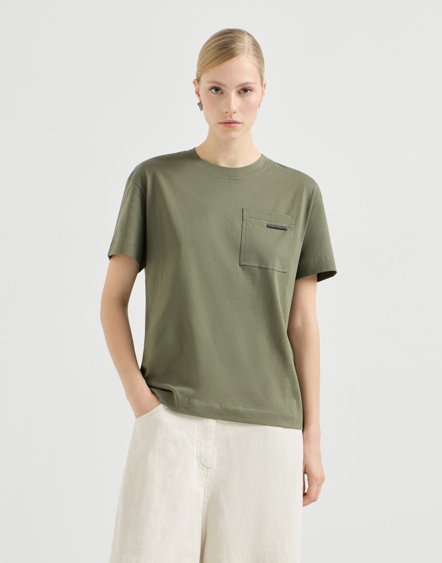 Sparkly Placard Cotton Jersey T-Shirt - Olive