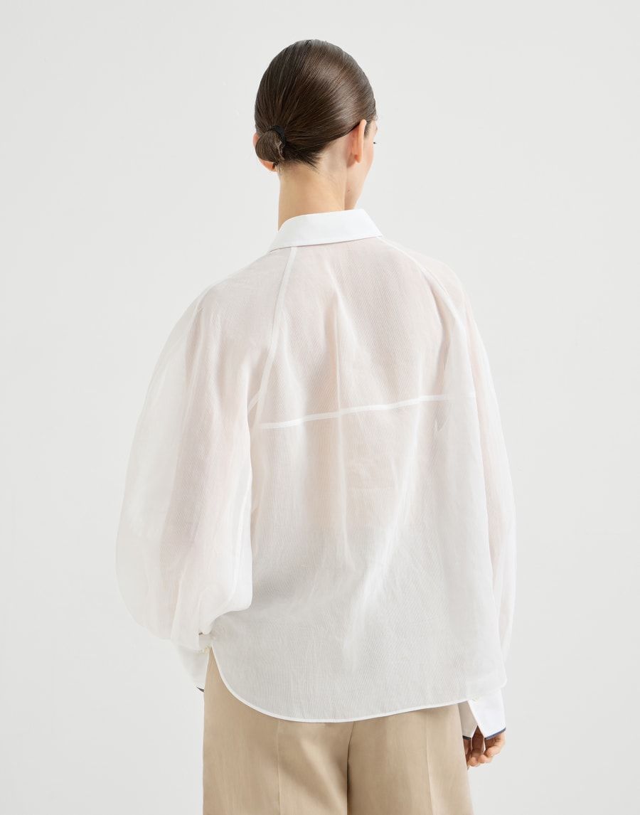 Striped cotton-organza shirt with beading - White Striped cotton-organza shirt with beading - White