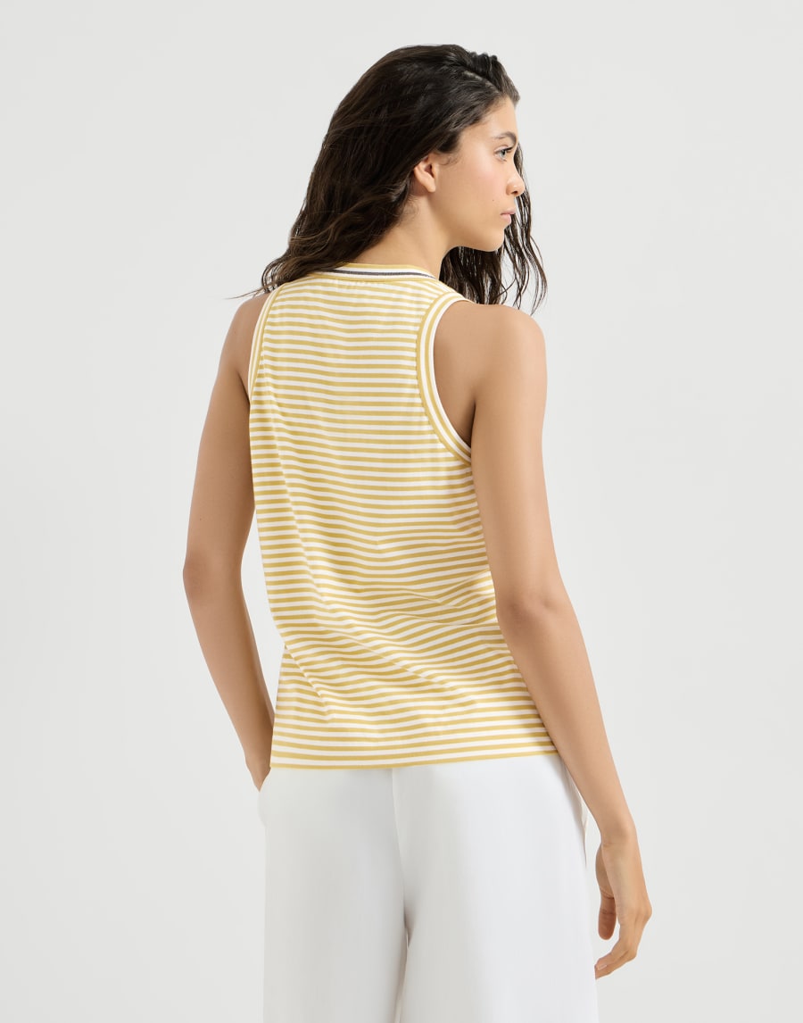 Elegant Collar Cotton Jersey Striped Sleeveless Top - Eggnog