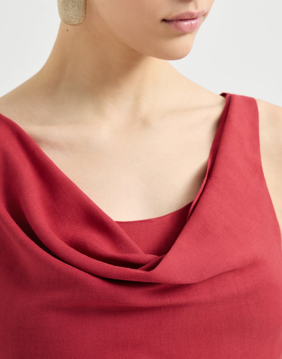Sleeveless top in viscose linen-blend smooth twill - Red