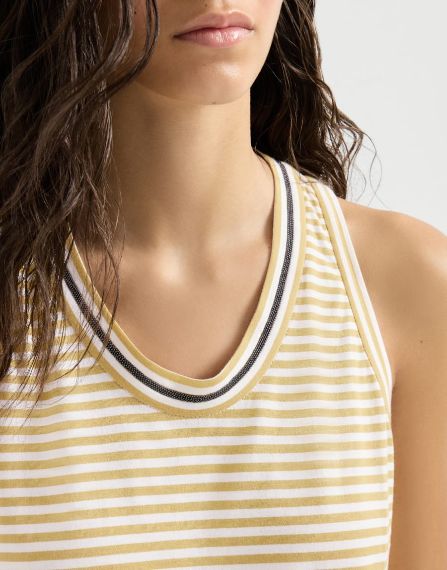 Elegant Collar Cotton Jersey Striped Sleeveless Top - Eggnog Elegant Collar Cotton Jersey Striped Sleeveless Top - Eggnog