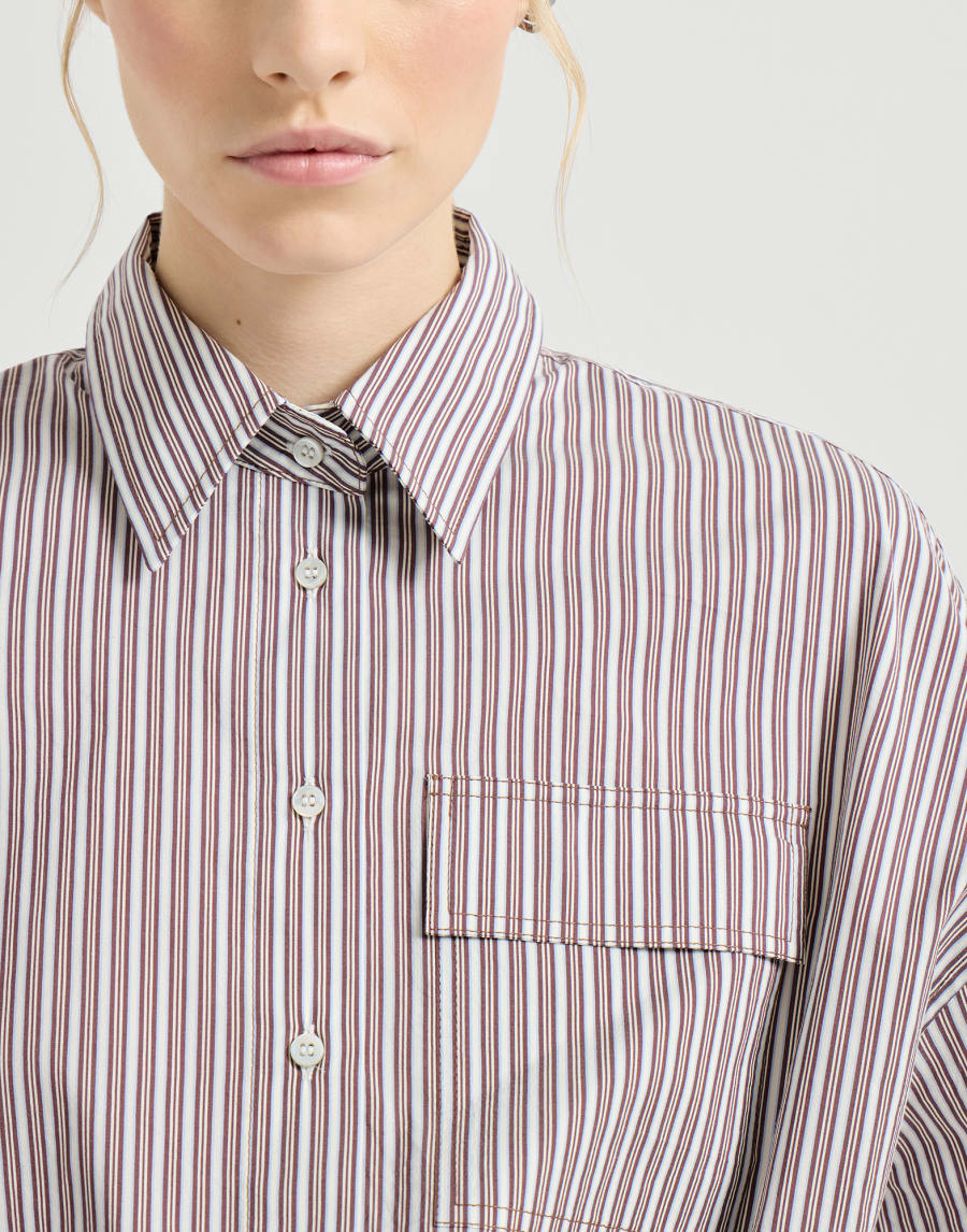Striped cotton and silk poplin shirt with beading - Bordeaux
