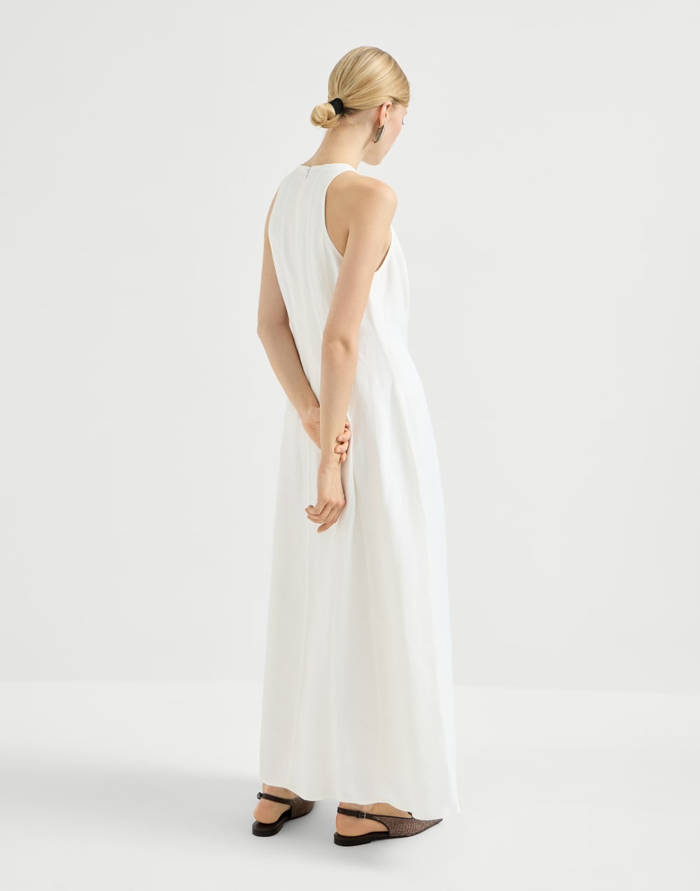 Viscose and linen-blend smooth twill dress - White