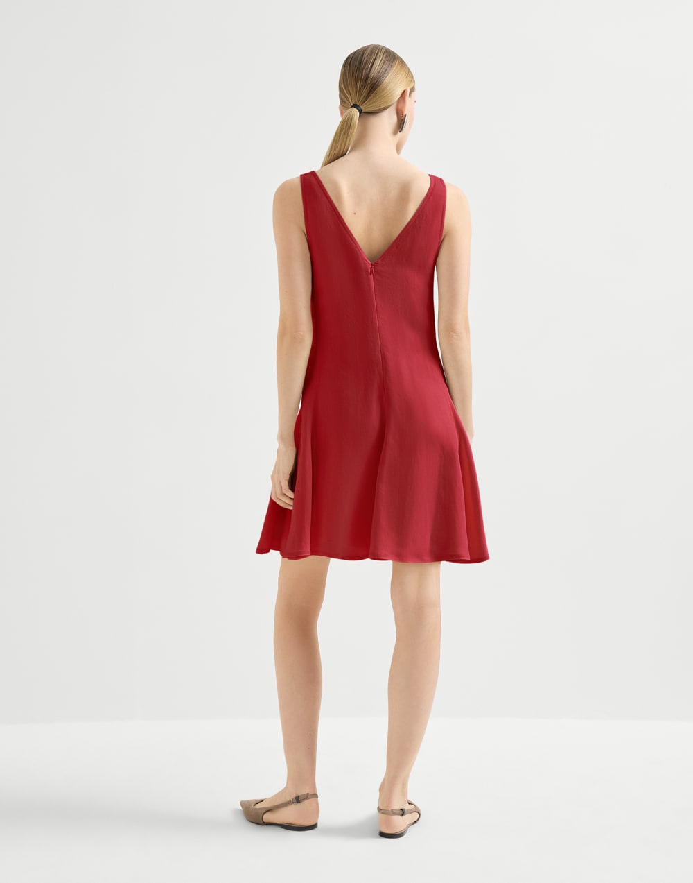 Viscose and linen-blend smooth twill mini dress - Red